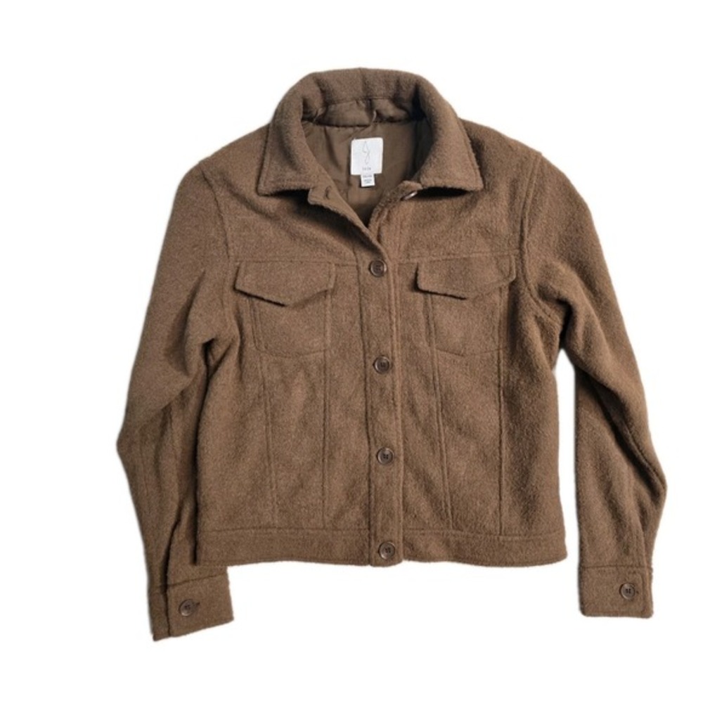 Joie Womens Brown Textured Button‎ Front Trucker Jacket Size XS Minimal Teddy